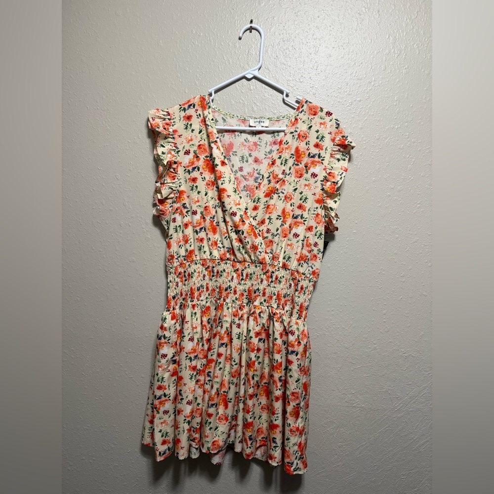 Umgee Cream Floral Midi Dress with Ruffle Sleeves